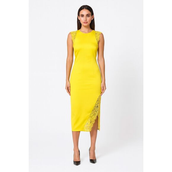Future Collective Dresses & Skirts - NWT Future Collective Yellow Satin Lace Trim Slip Midi Dress Size S